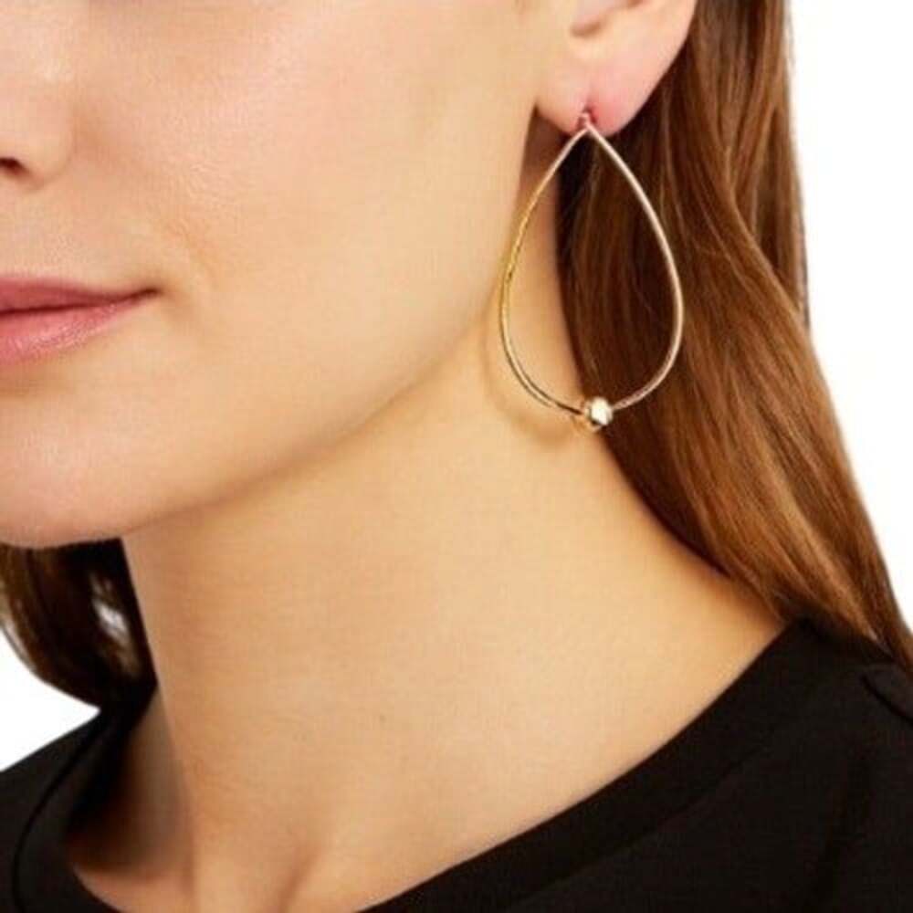 Accessories Women's Gold Tone Teardrop Hoop Earrings with Ball Accent